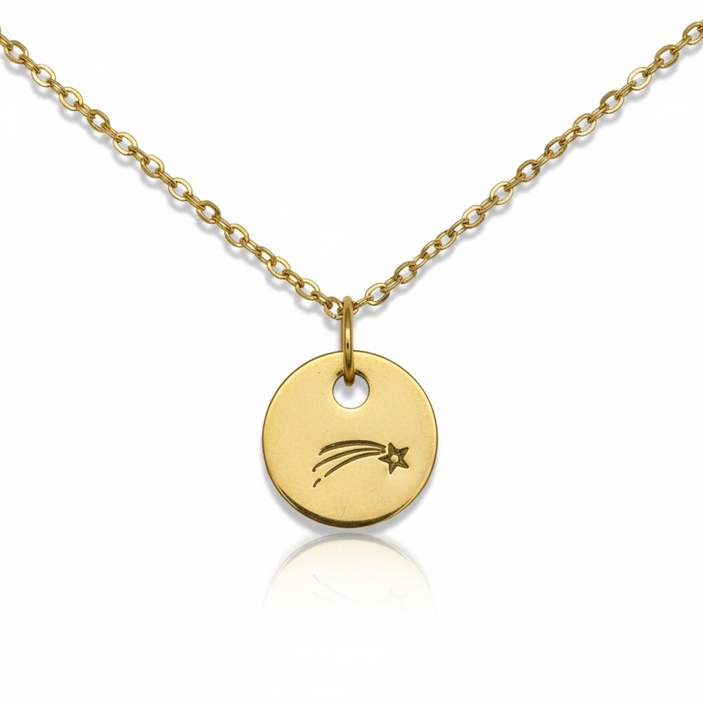 Handmade stamped Shooting Star Pendant gold‎ fill stainless steel chain necklace